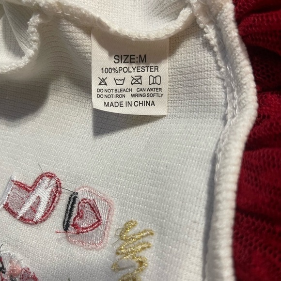 Christmas Dog Dress Lace Tulle Bottom Leash attachment Beige Red embroidery - Picture 13 of 16